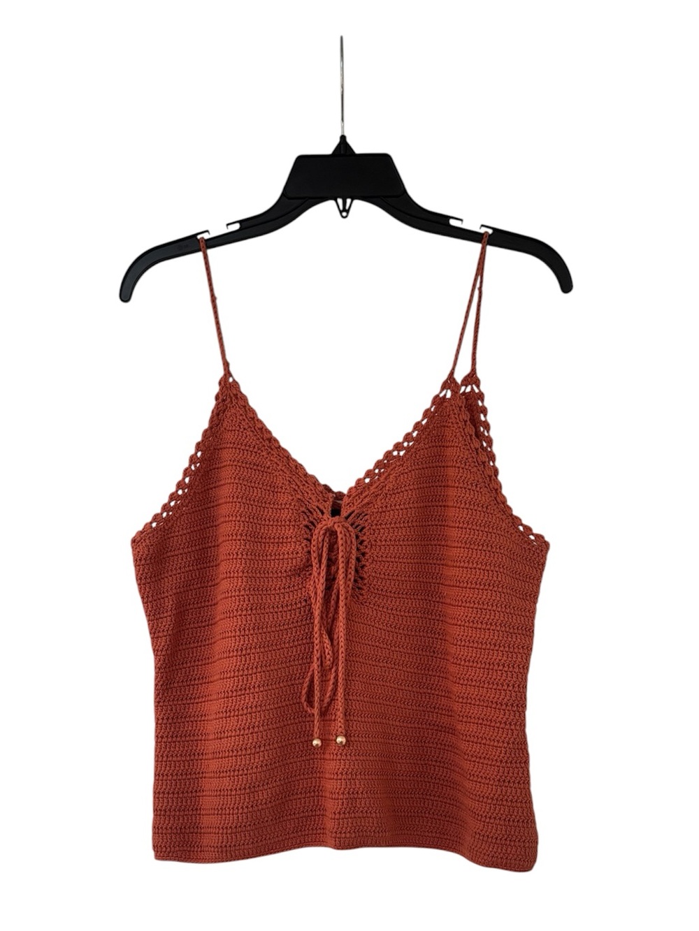 INTERMIX Cheyenne Burnt Orange Rust Crochet Tie Front Camisole Tank Top